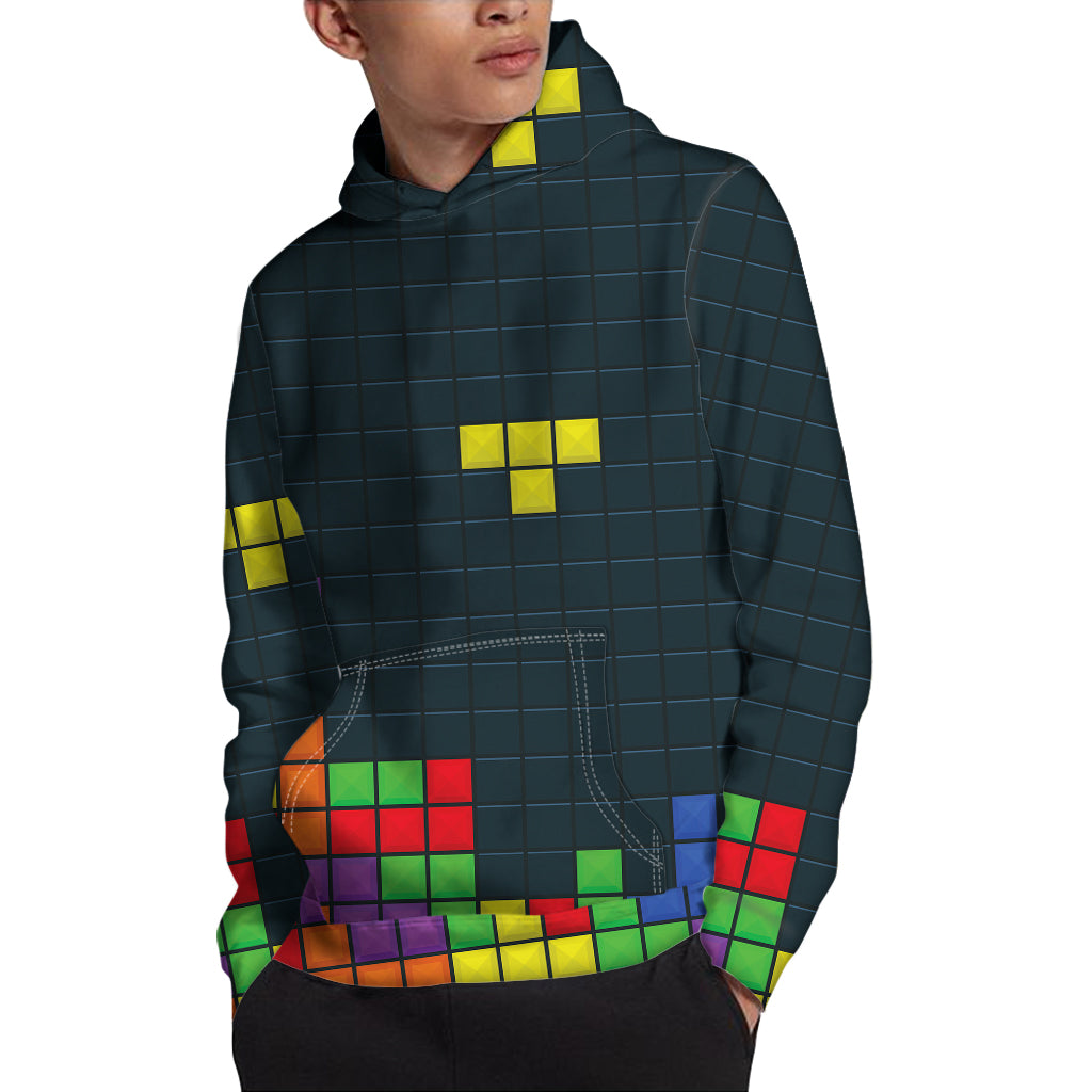 Colorful Block Puzzle Video Game Print Pullover Hoodie