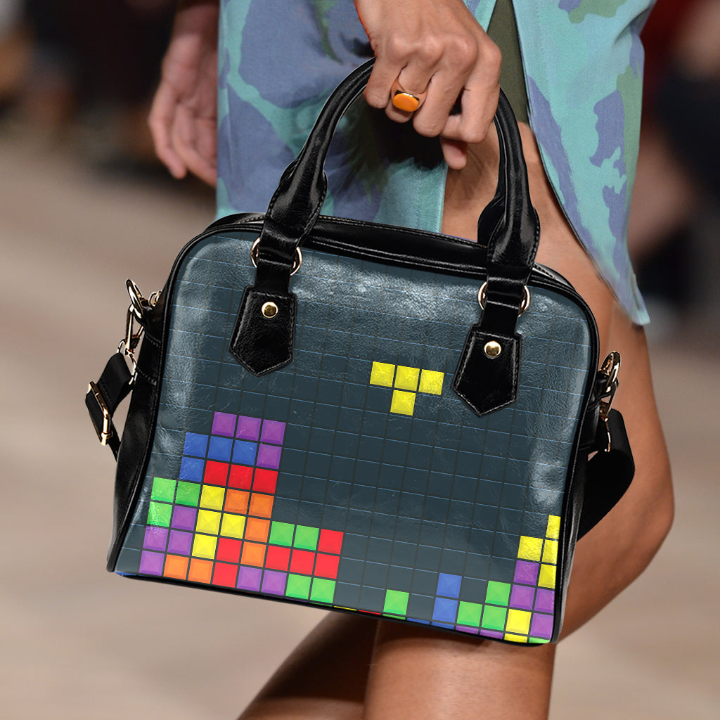 Colorful Block Puzzle Video Game Print Shoulder Handbag