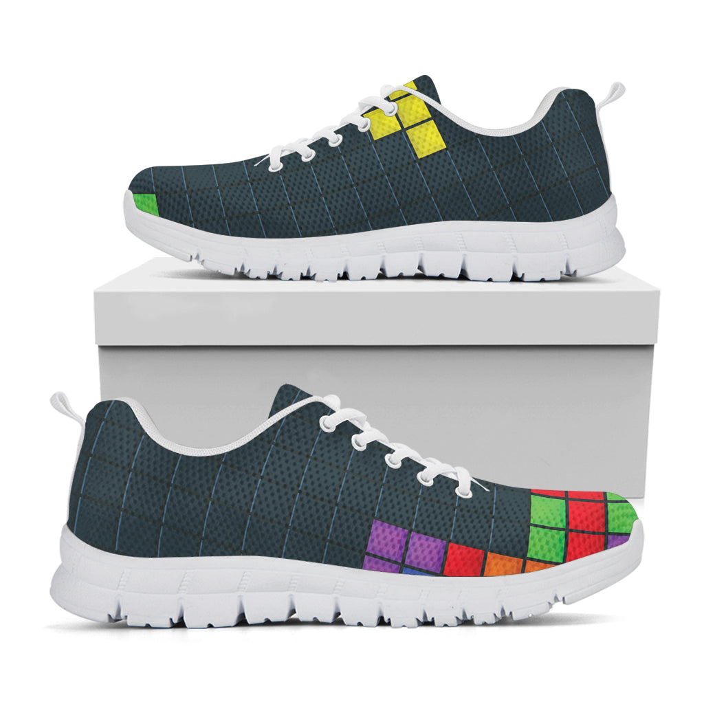 Colorful Block Puzzle Video Game Print White Sneakers