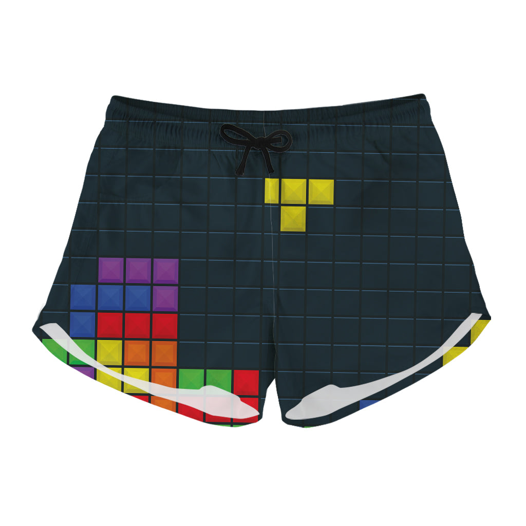 Colorful Block Puzzle Video Game Print Women's Shorts