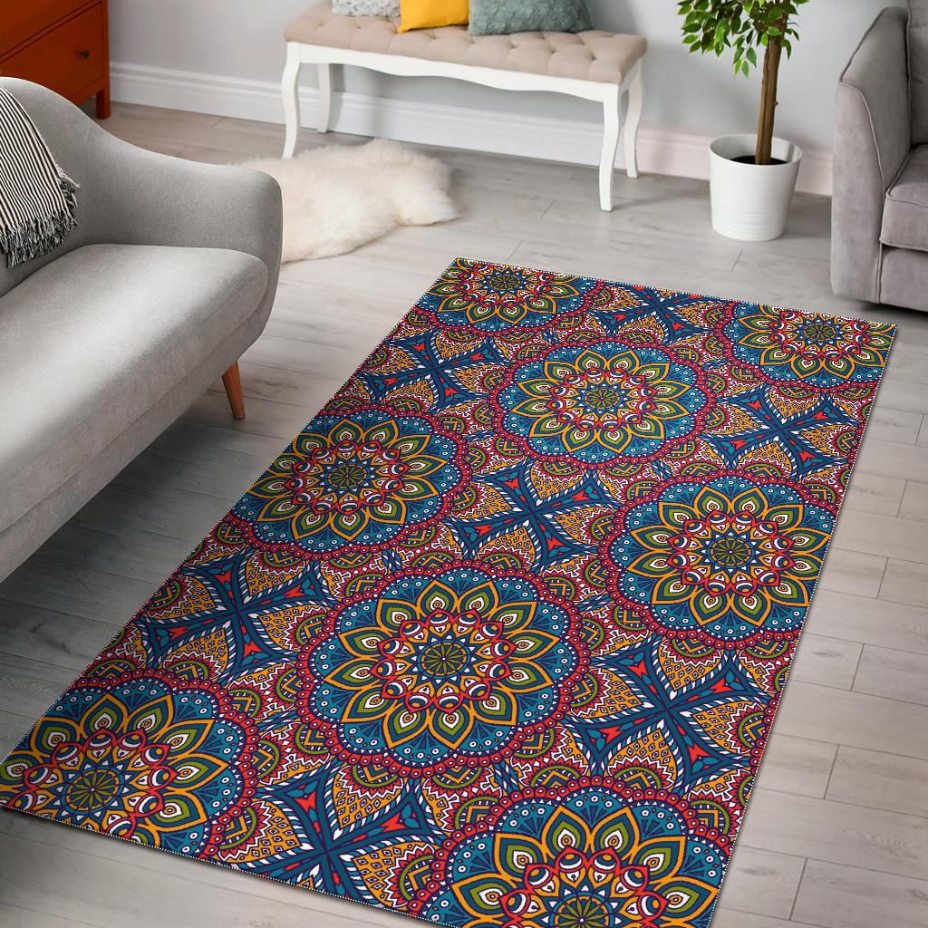 Colorful Bohemian Mandala Pattern Print Area Rug