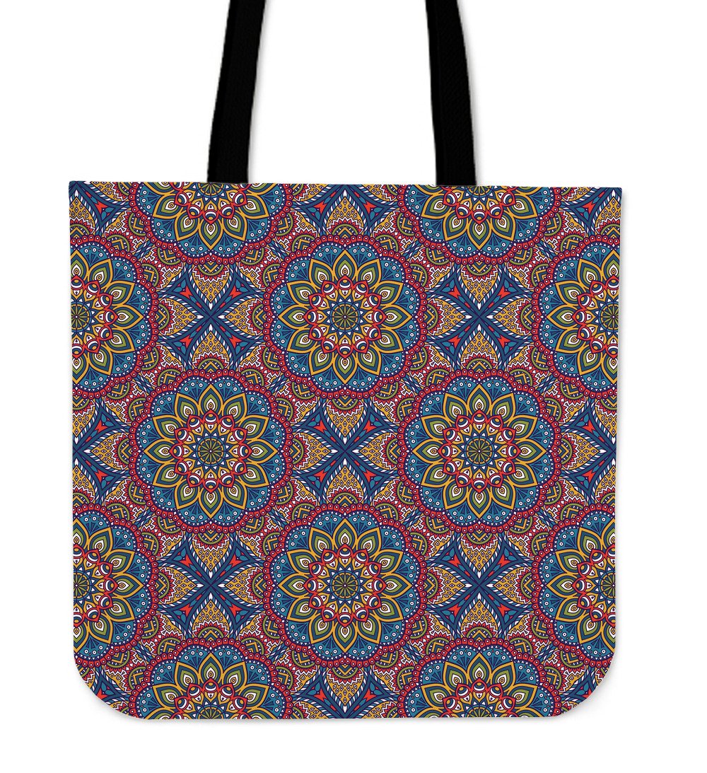 Colorful Bohemian Mandala Pattern Print Canvas Tote Bag