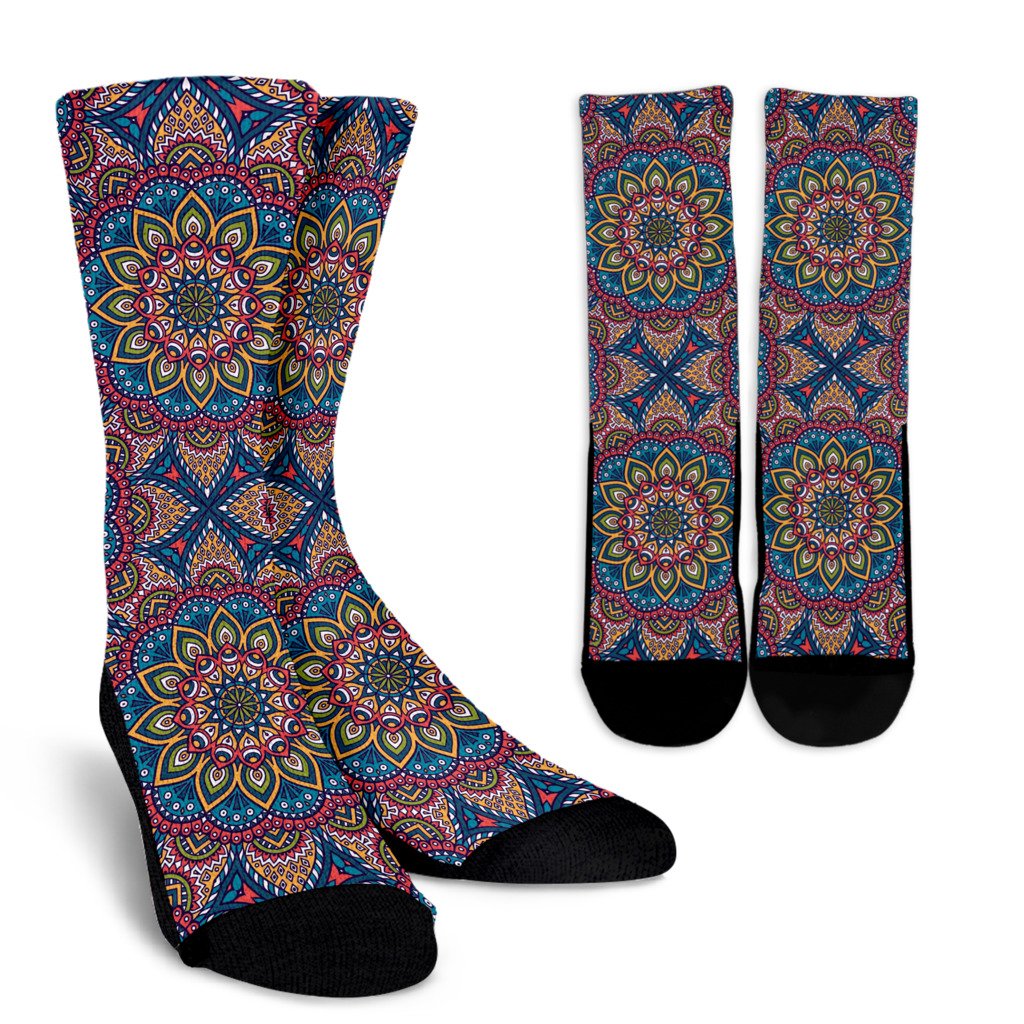 Colorful Bohemian Mandala Pattern Print Crew Socks