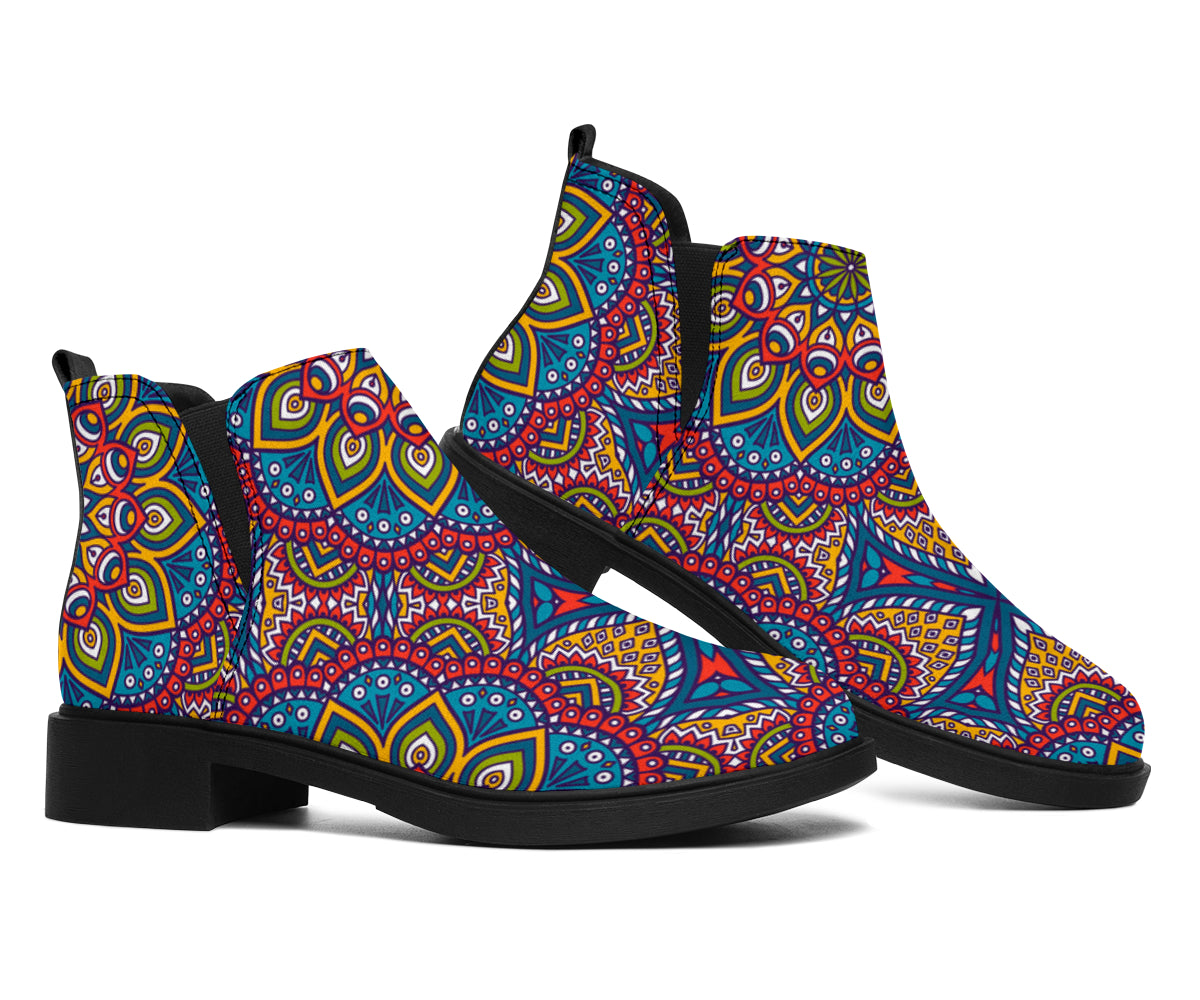 Colorful Bohemian Mandala Pattern Print Flat Ankle Boots