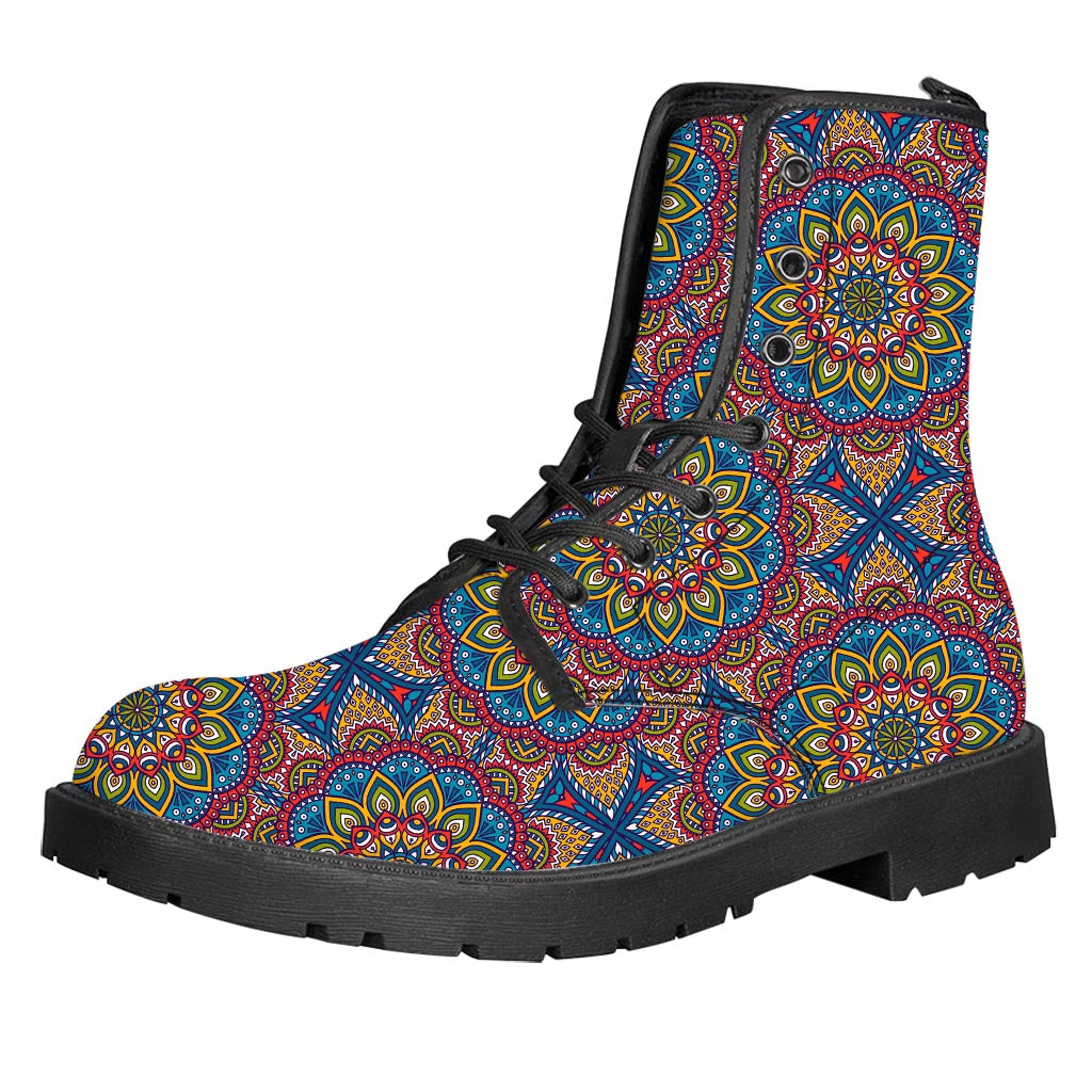 Colorful Bohemian Mandala Pattern Print Leather Boots