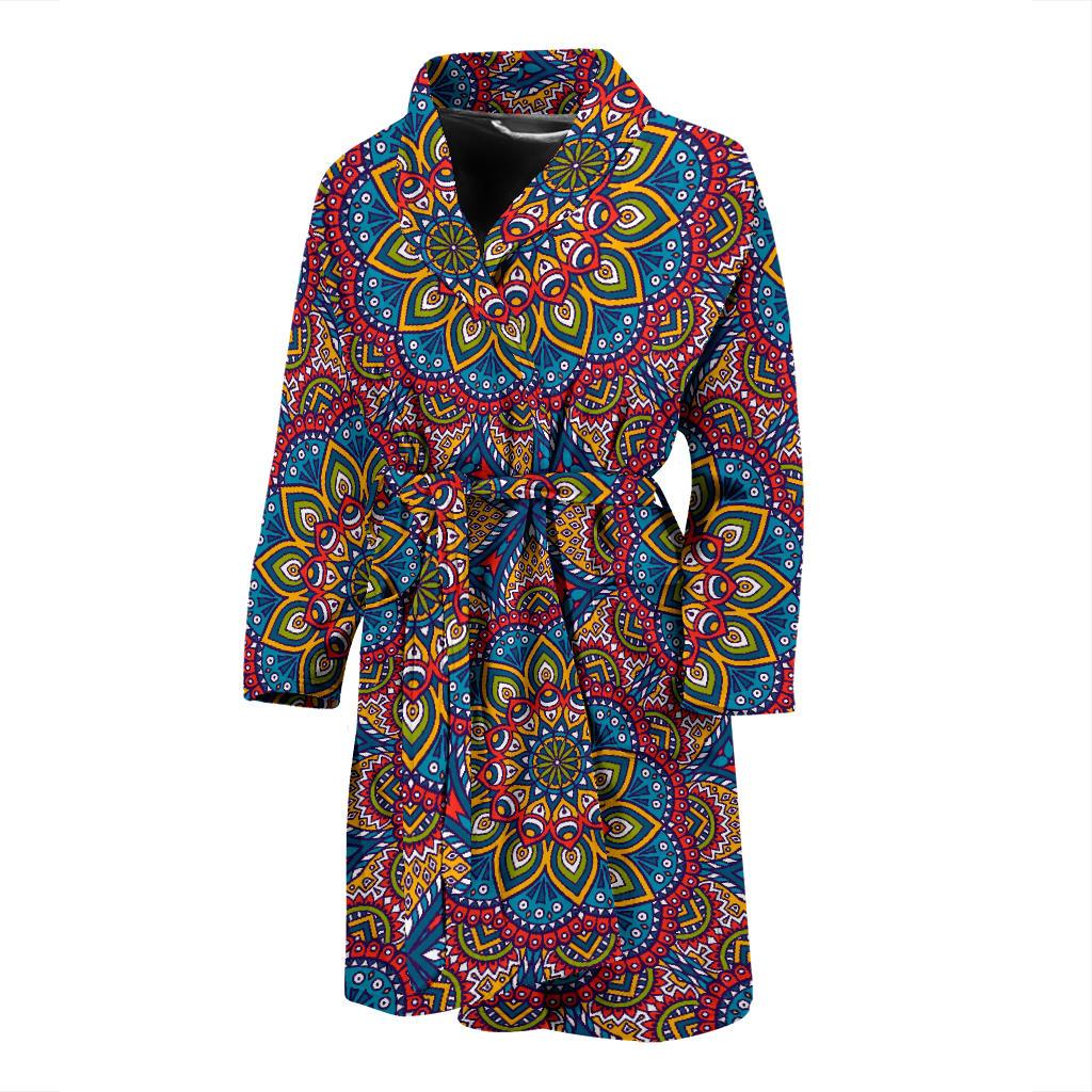 Colorful Bohemian Mandala Pattern Print Men's Bathrobe