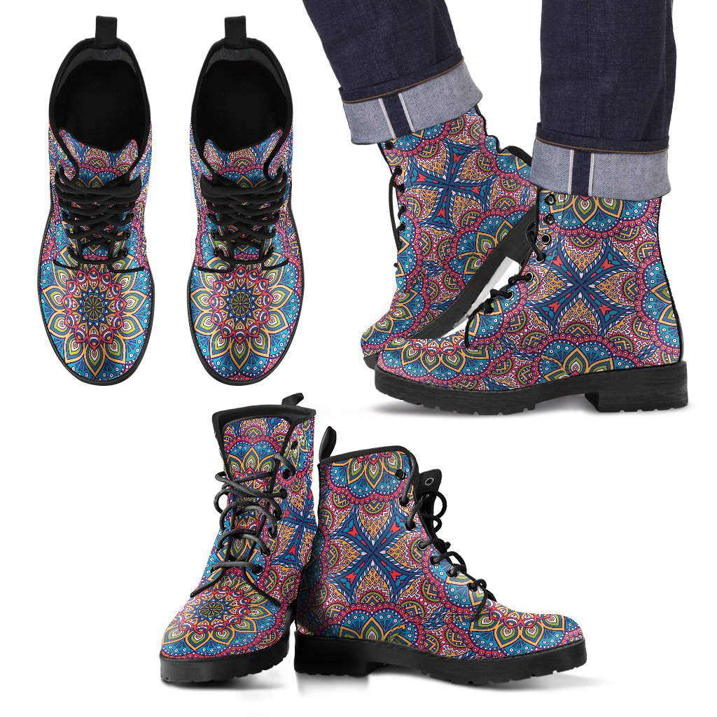 Colorful Bohemian Mandala Pattern Print Men's Boots