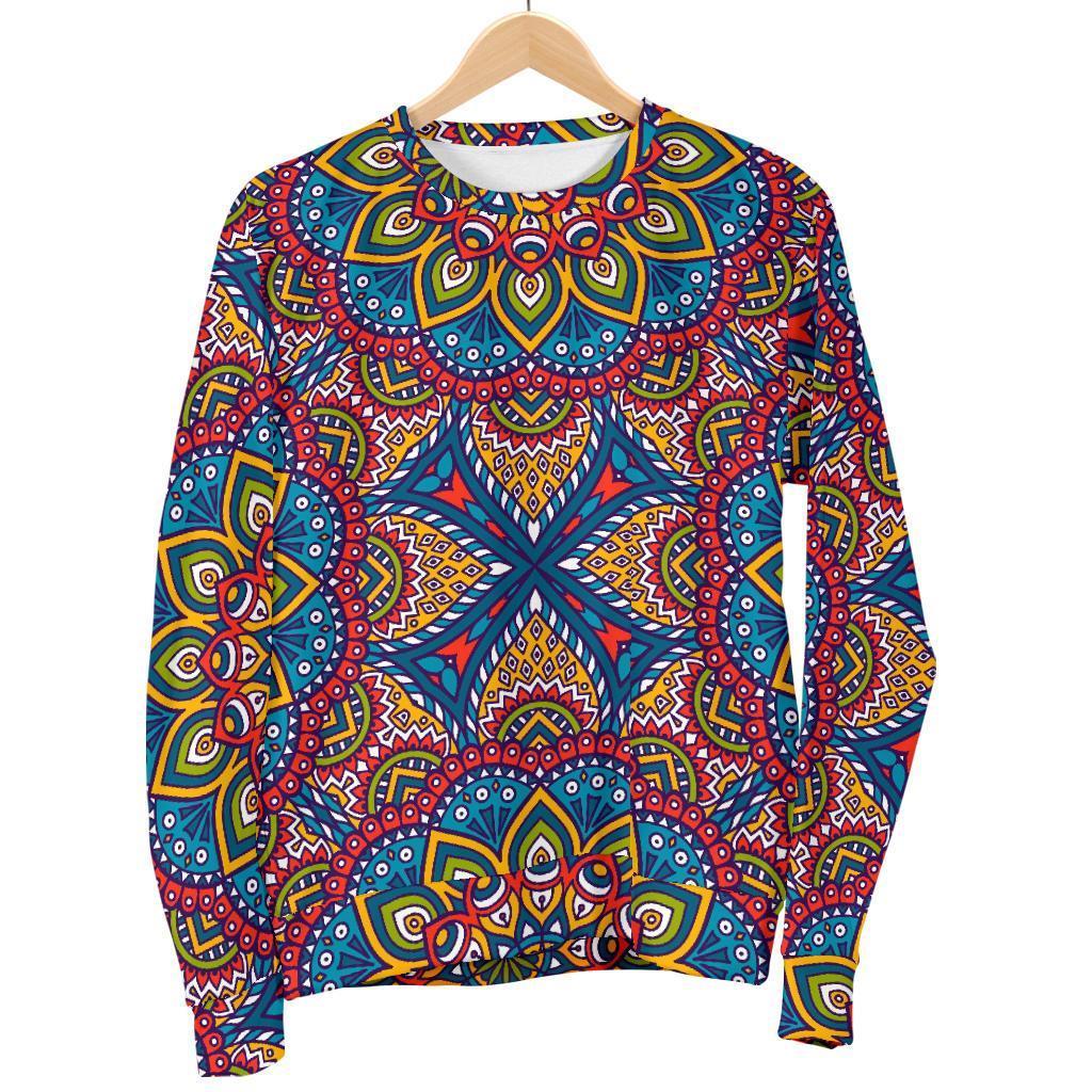 Colorful Bohemian Mandala Pattern Print Men's Crewneck Sweatshirt