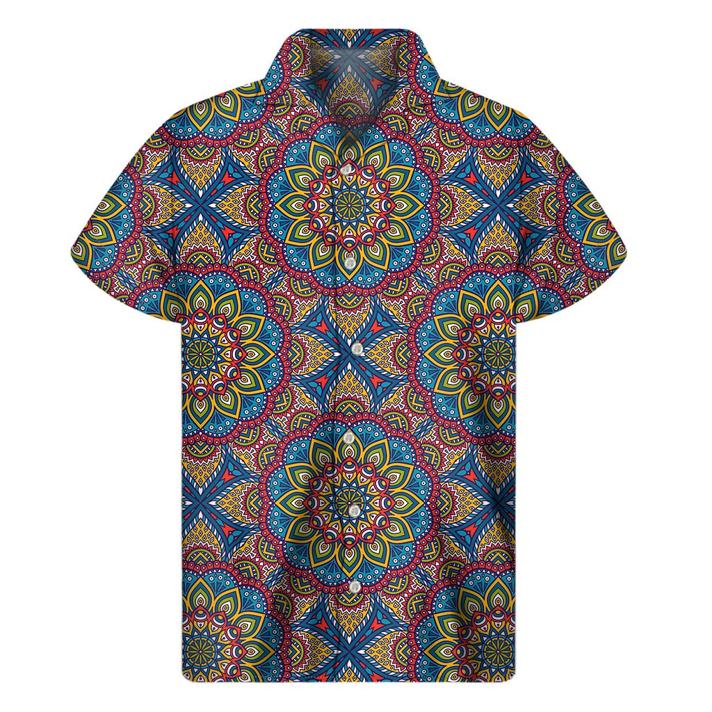 Colorful Bohemian Mandala Pattern Print Men's Short Sleeve Shirt