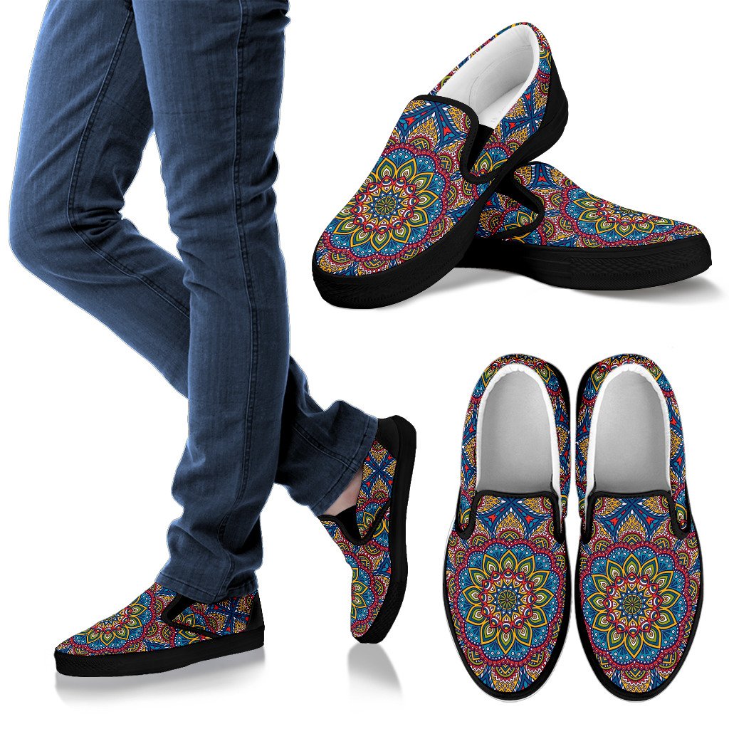 Colorful Bohemian Mandala Pattern Print Men's Slip On Shoes