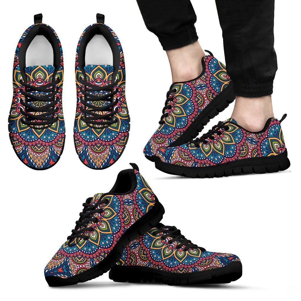 Colorful Bohemian Mandala Pattern Print Men's Sneakers