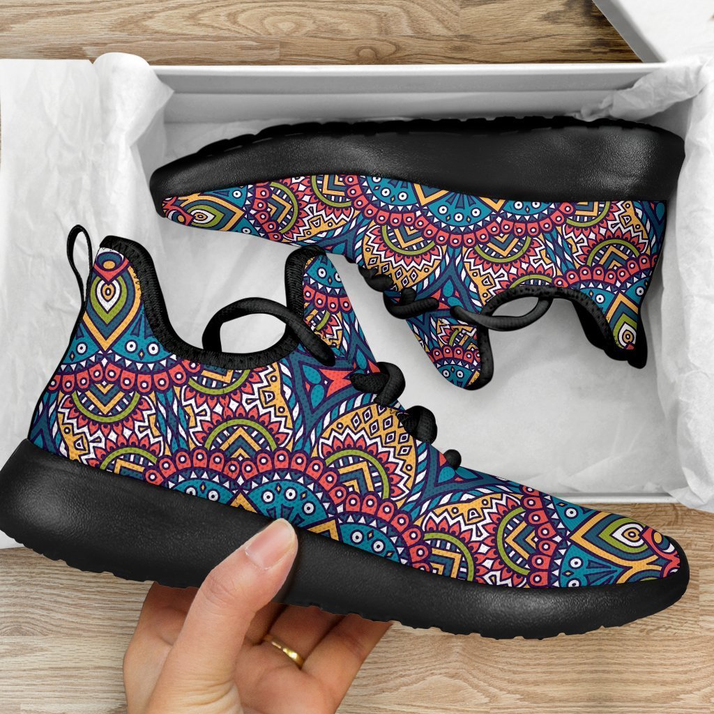 Colorful Bohemian Mandala Pattern Print Mesh Knit Shoes