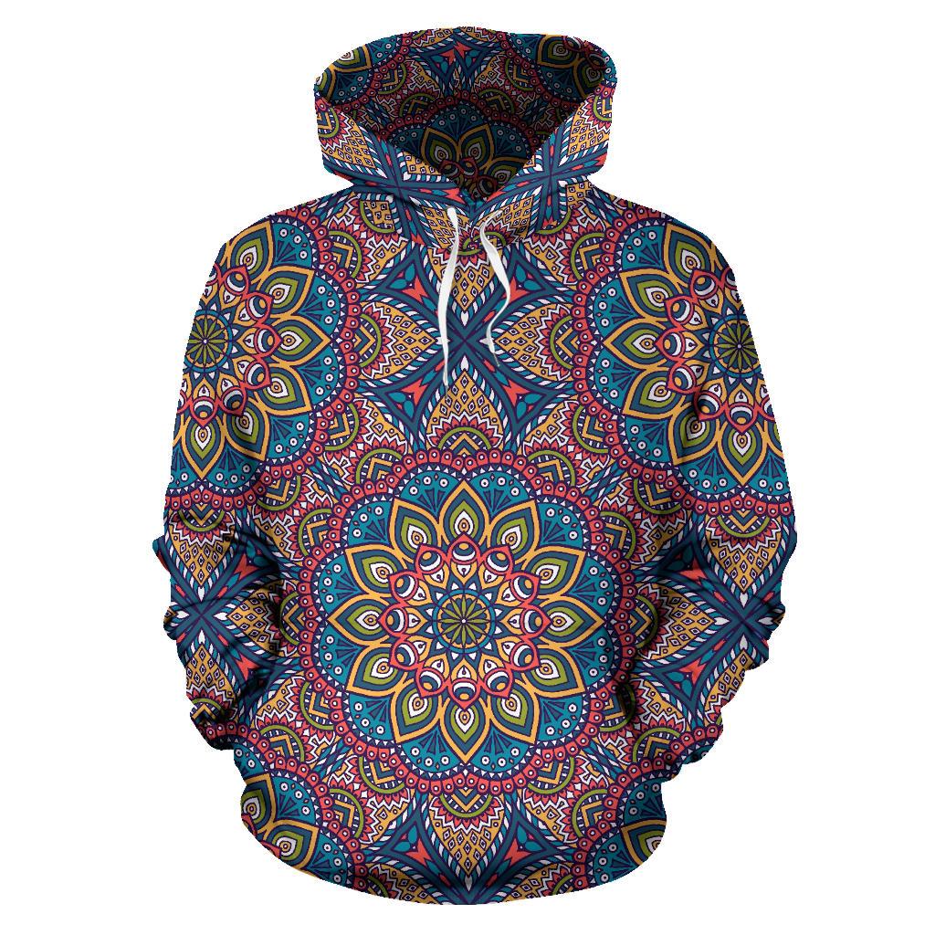 Colorful Bohemian Mandala Pattern Print Pullover Hoodie