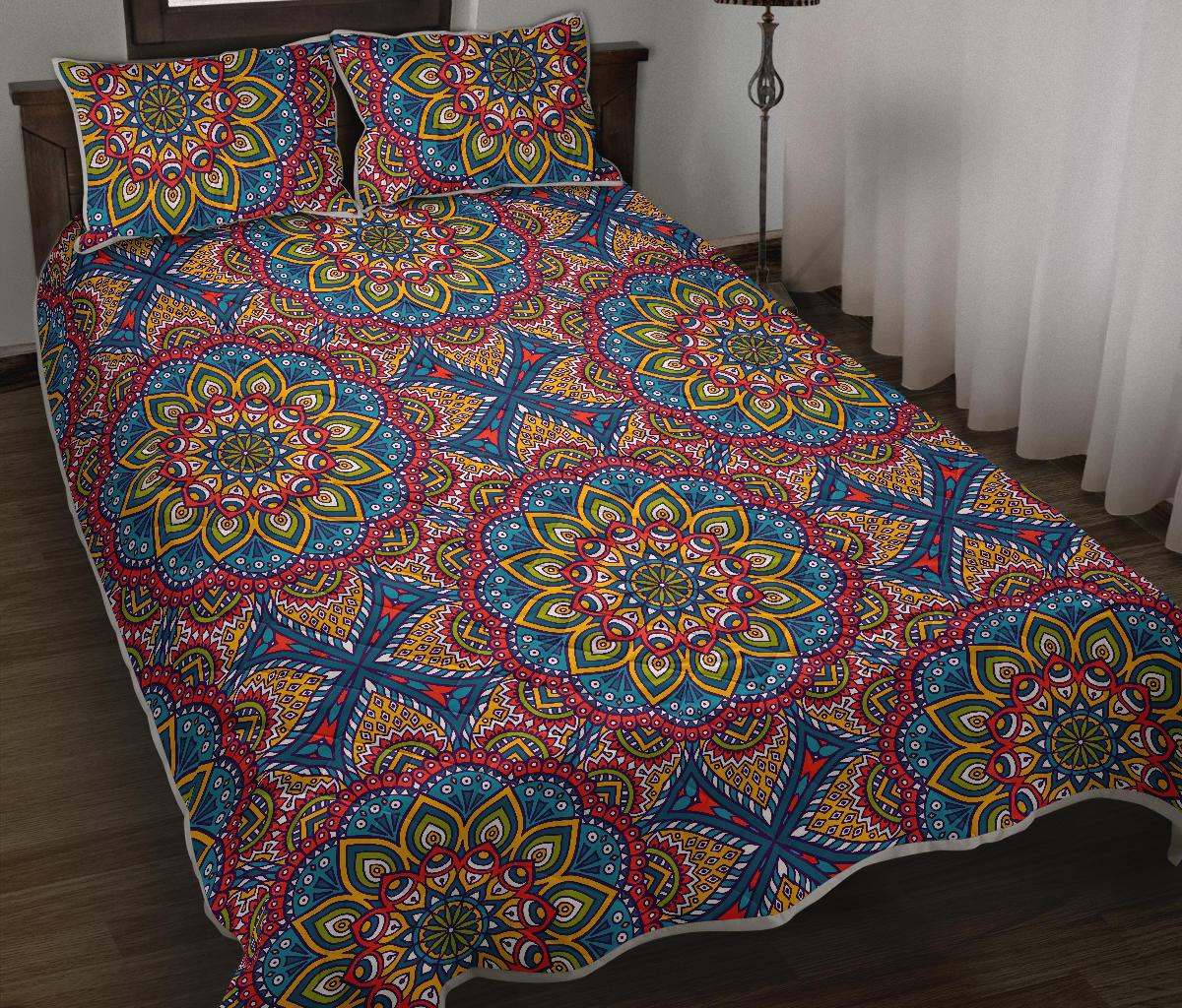 Colorful Bohemian Mandala Pattern Print Quilt Bed Set