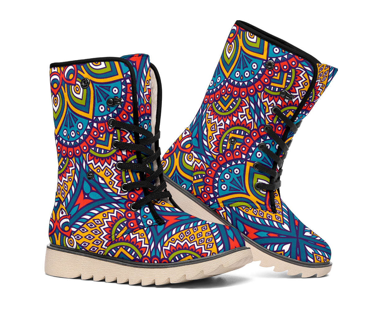 Colorful Bohemian Mandala Pattern Print Winter Boots