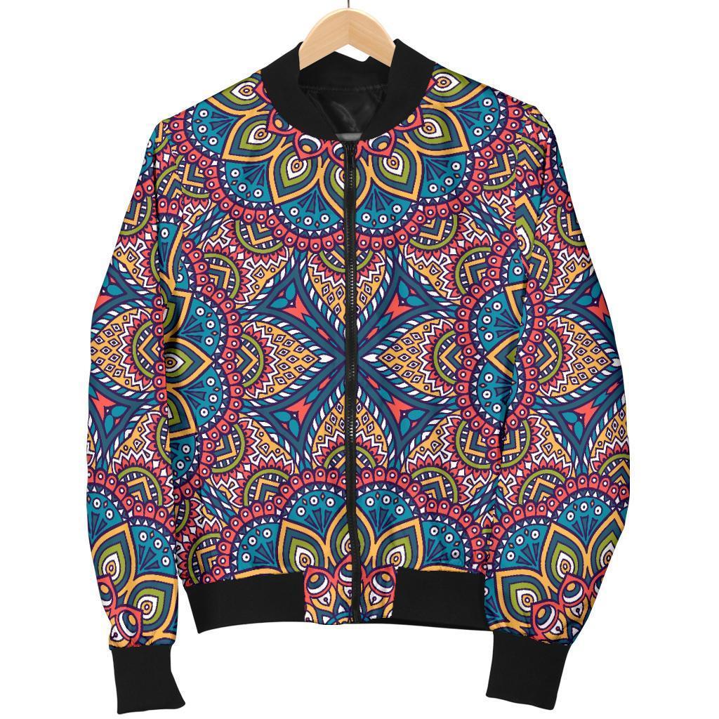 Colorful Bohemian Mandala Pattern Print Women's Bomber Jacket