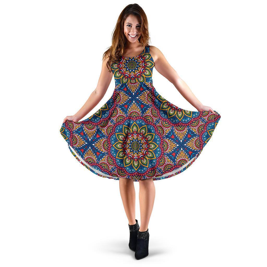 Colorful Bohemian Mandala Pattern Print Women's Dress