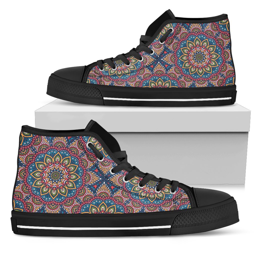 Colorful Bohemian Mandala Pattern Print Women's High Top Shoes