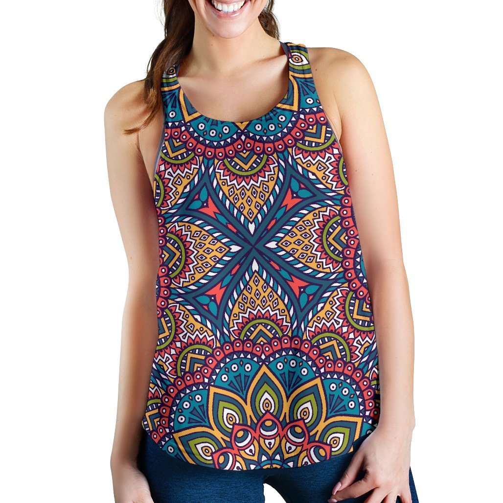 Colorful Bohemian Mandala Pattern Print Women's Racerback Tank Top