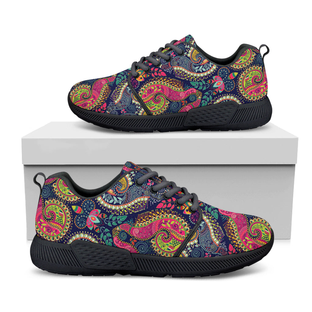 Colorful Boho Paisley Pattern Print Black Athletic Shoes