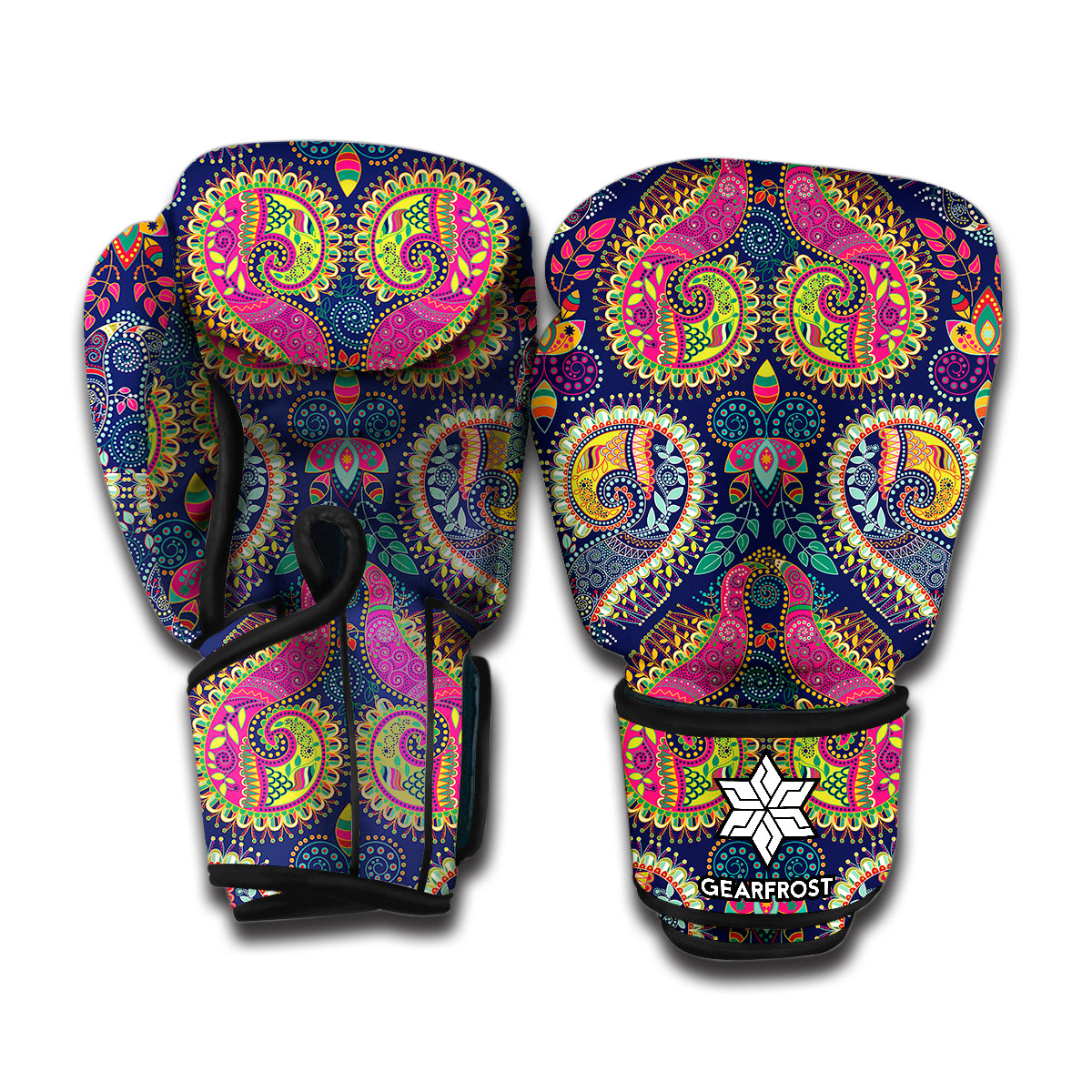 Colorful Boho Paisley Pattern Print Boxing Gloves