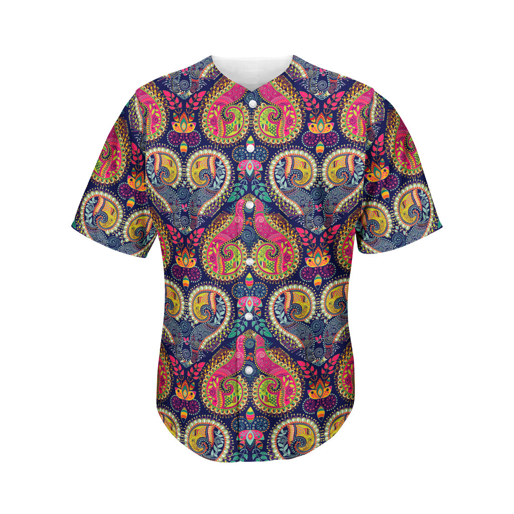 Colorful Boho Paisley Pattern Print Men's Baseball Jersey