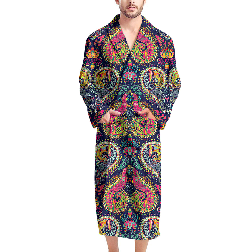 Colorful Boho Paisley Pattern Print Men's Bathrobe