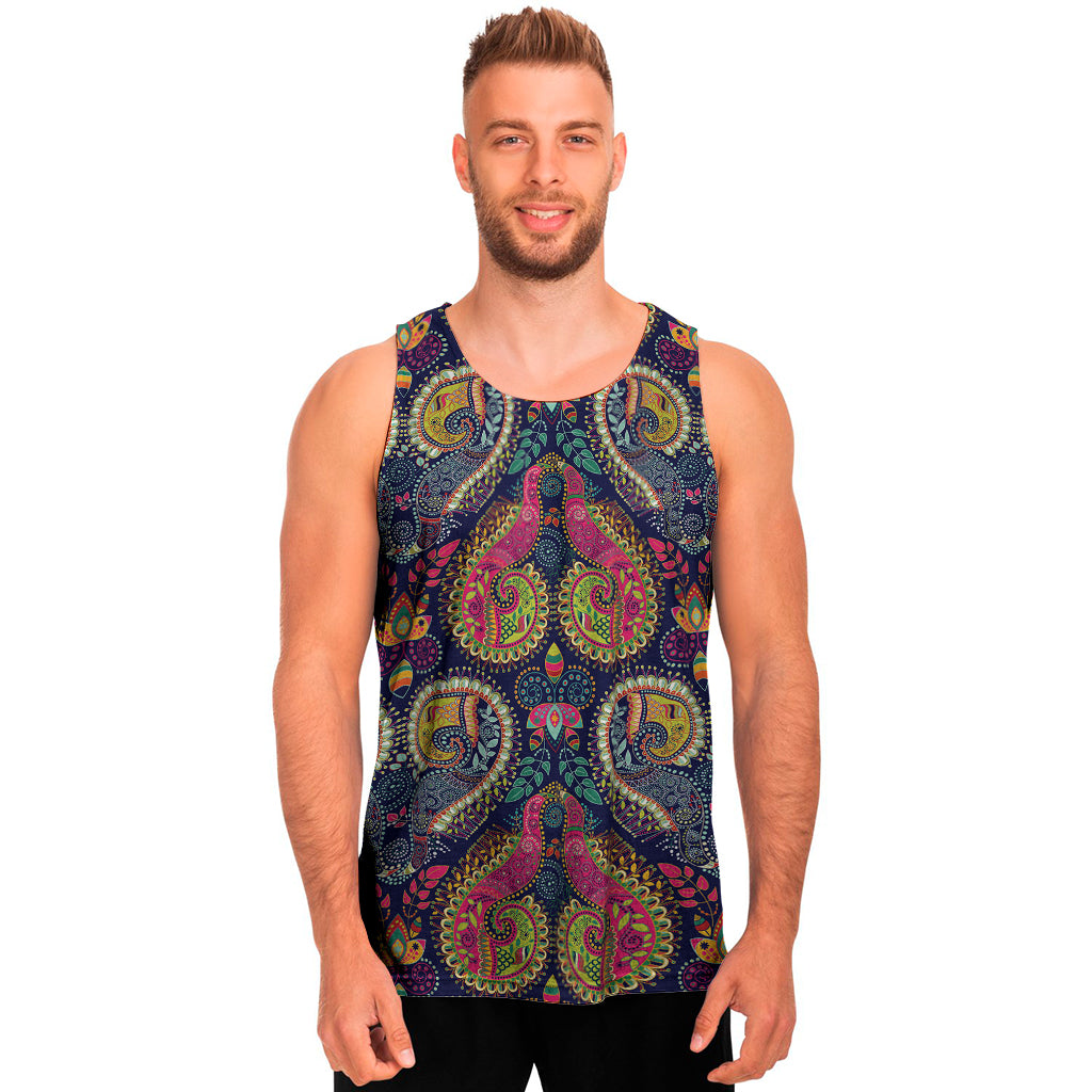 Colorful Boho Paisley Pattern Print Men's Tank Top