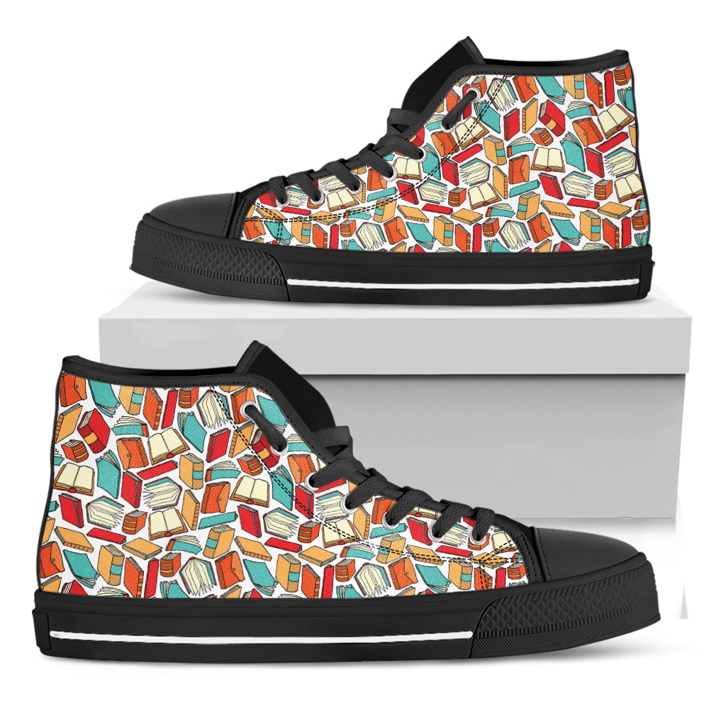 Colorful Books Pattern Print Black High Top Shoes