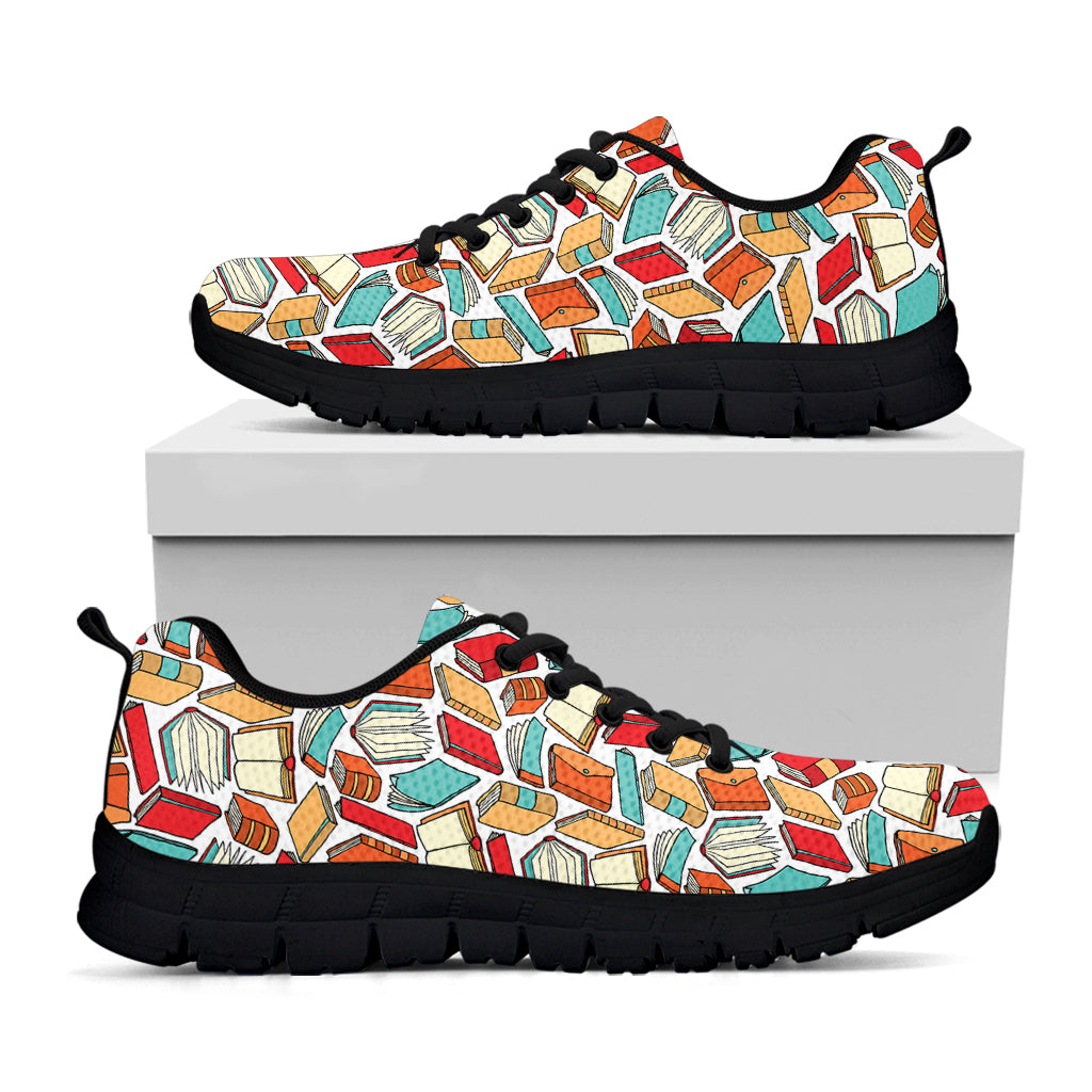 Colorful Books Pattern Print Black Sneakers