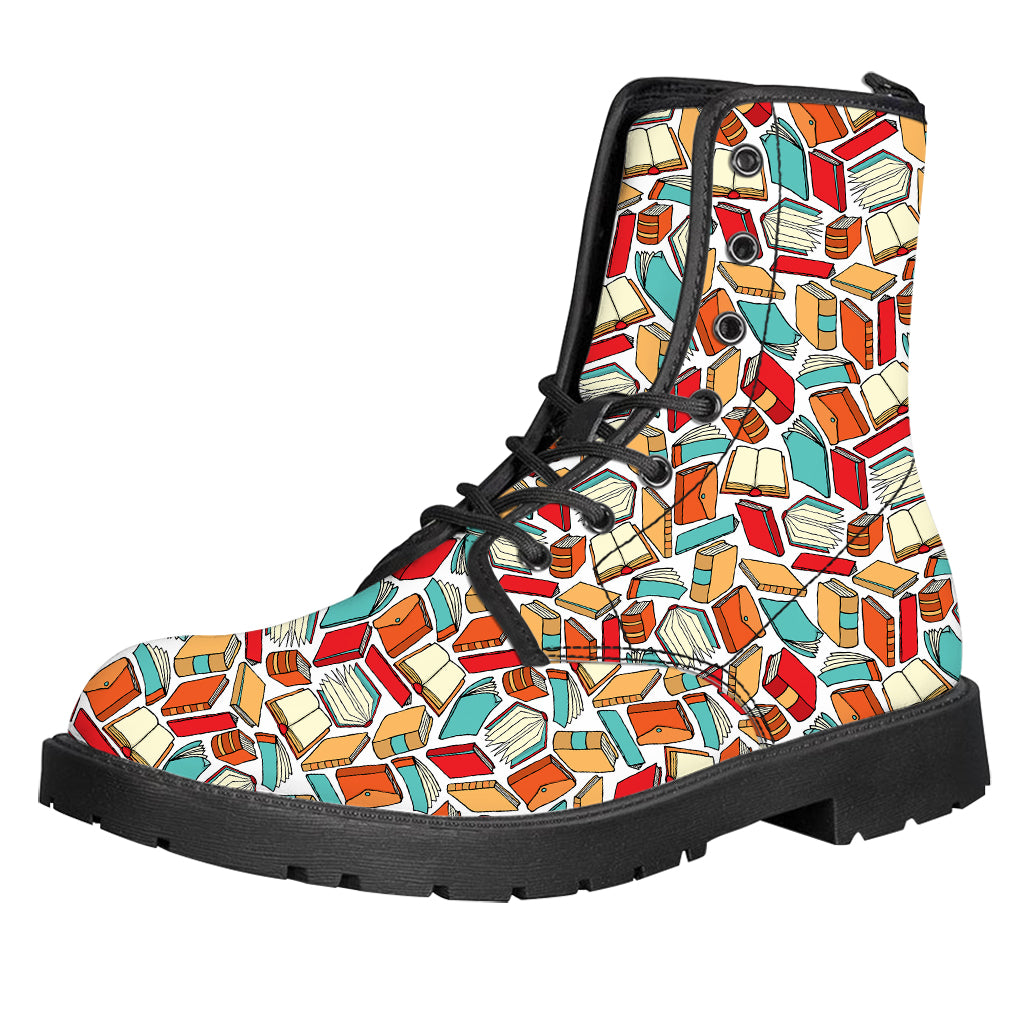 Colorful Books Pattern Print Leather Boots