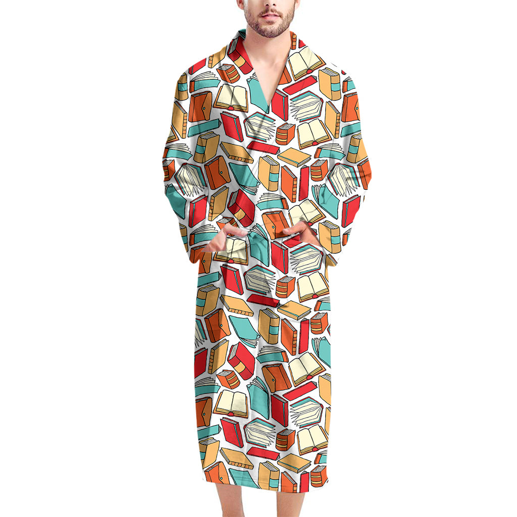 Colorful Books Pattern Print Men's Bathrobe