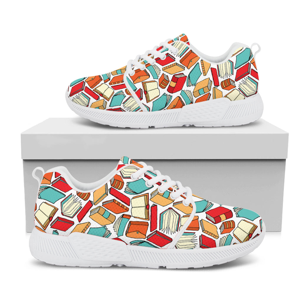 Colorful Books Pattern Print White Athletic Shoes