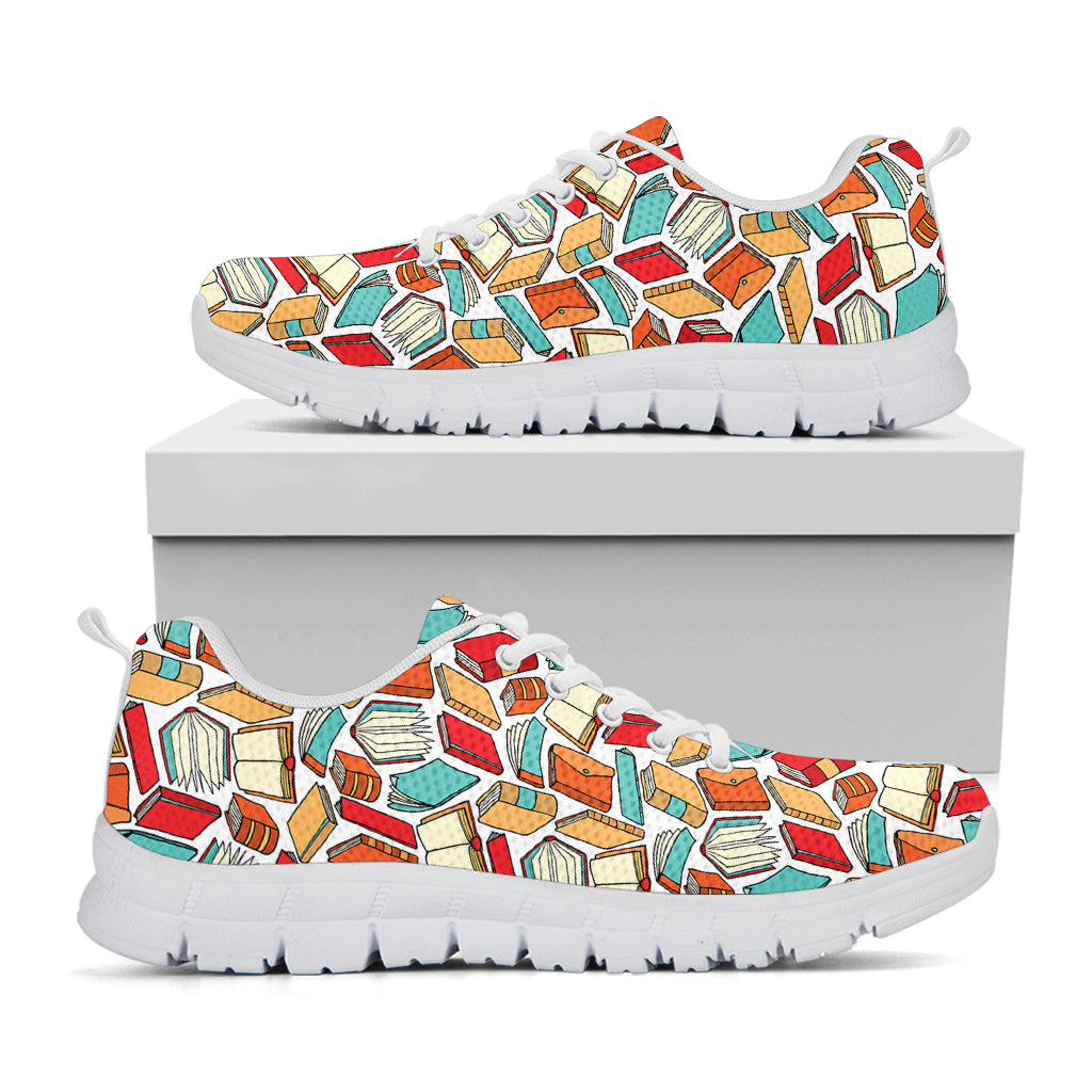 Colorful Books Pattern Print White Sneakers