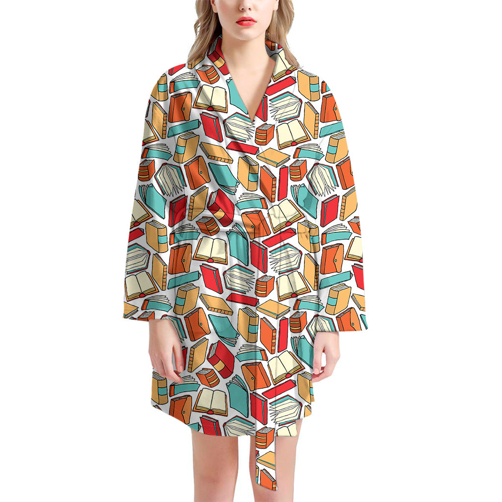 Colorful Books Pattern Print Women's Bathrobe