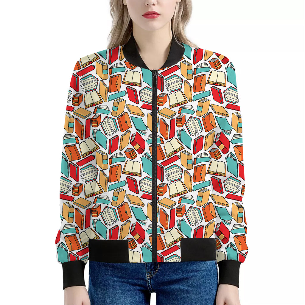 Colorful Books Pattern Print Women's Bomber Jacket