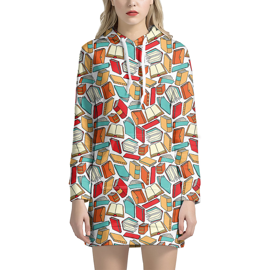 Colorful Books Pattern Print Women's Pullover Hoodie Dress