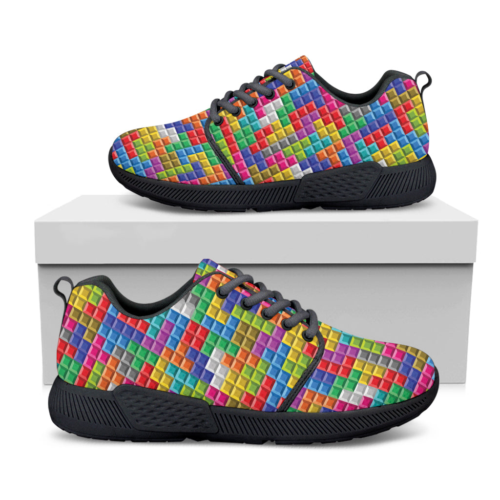 Colorful Brick Puzzle Game Pattern Print Black Athletic Shoes