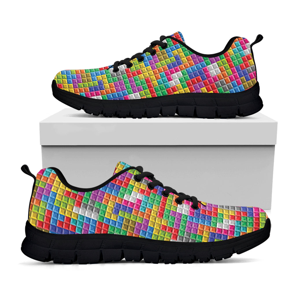 Colorful Brick Puzzle Game Pattern Print Black Sneakers