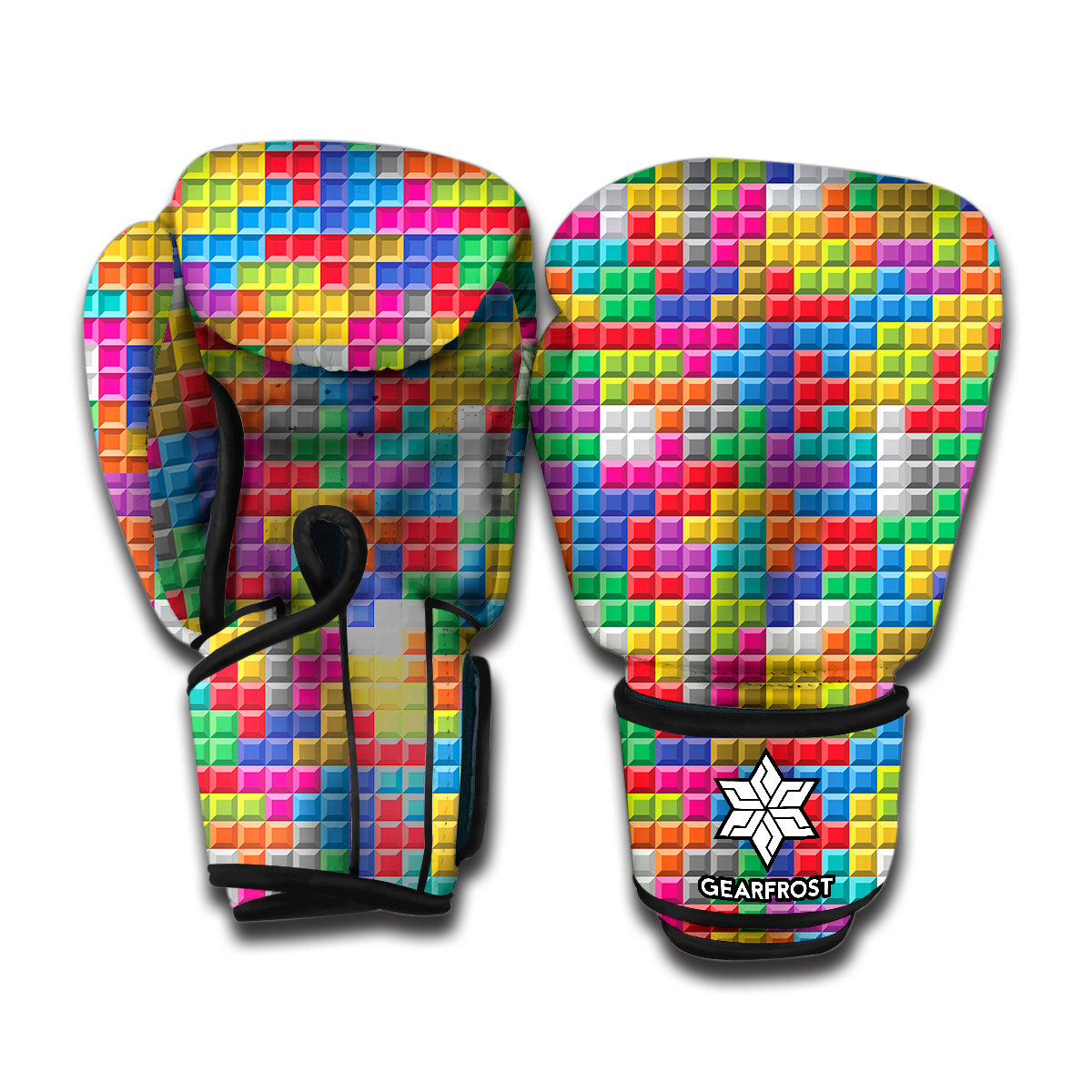 Colorful Brick Puzzle Game Pattern Print Boxing Gloves