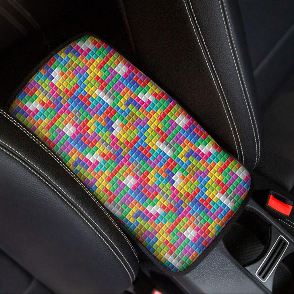 Colorful Brick Puzzle Game Pattern Print Car Center Console Cover