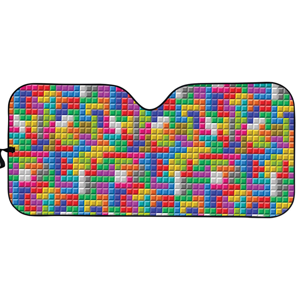 Colorful Brick Puzzle Game Pattern Print Car Sun Shade