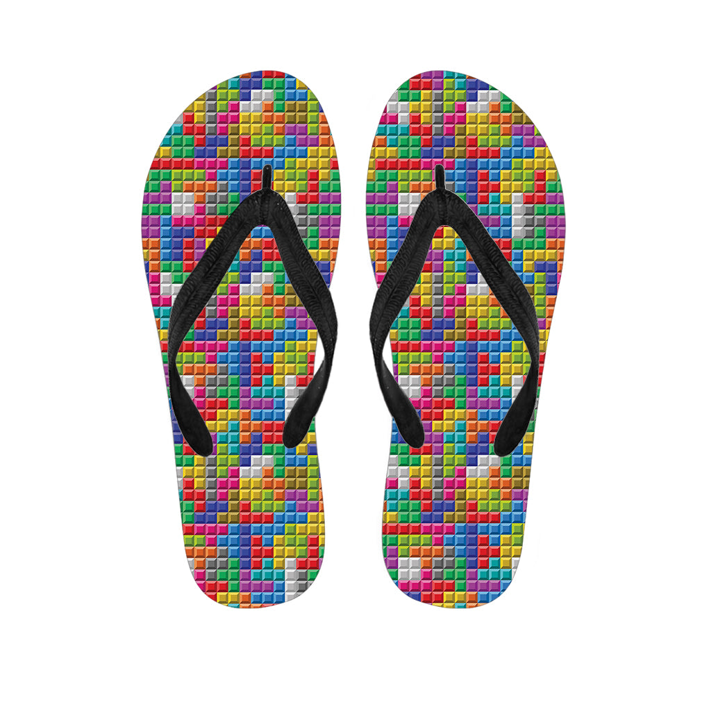 Colorful Brick Puzzle Game Pattern Print Flip Flops