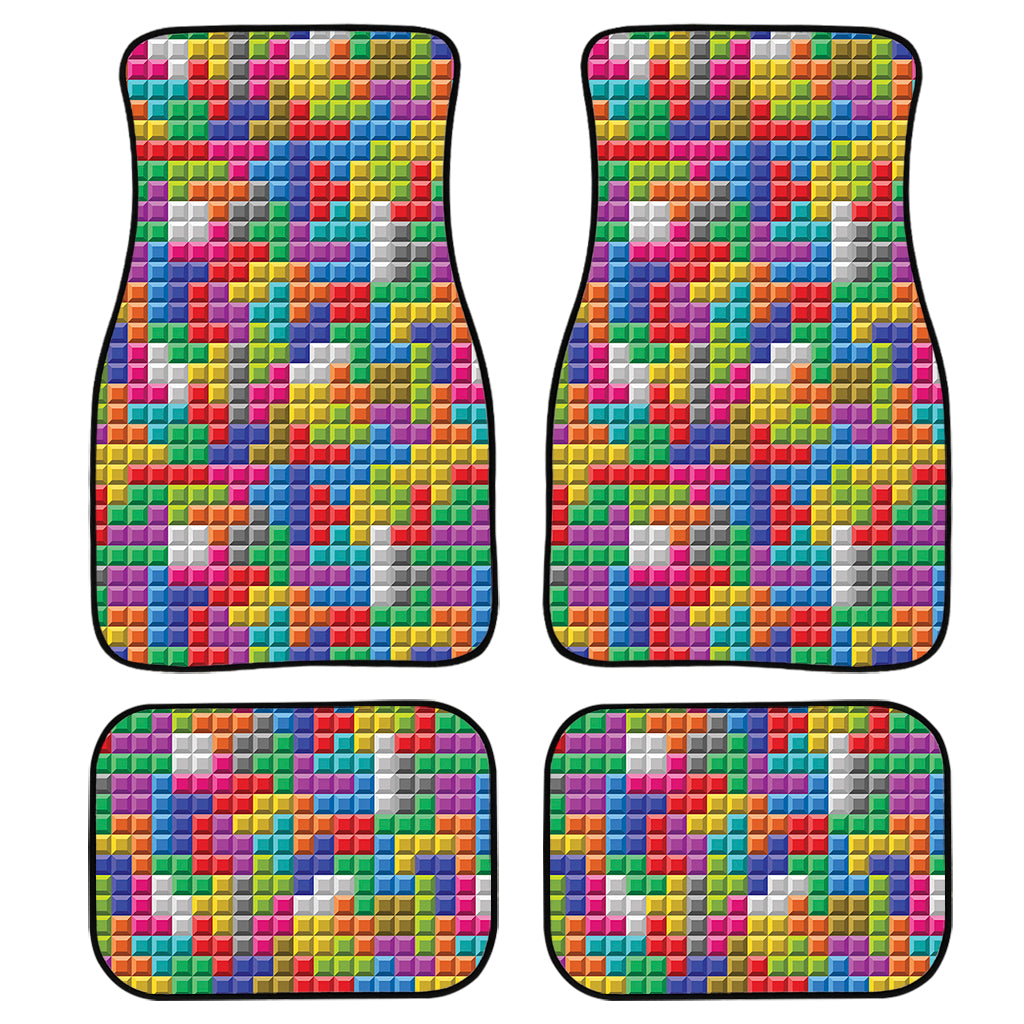 Colorful Brick Puzzle Game Pattern Print Front and Back Car Floor Mats