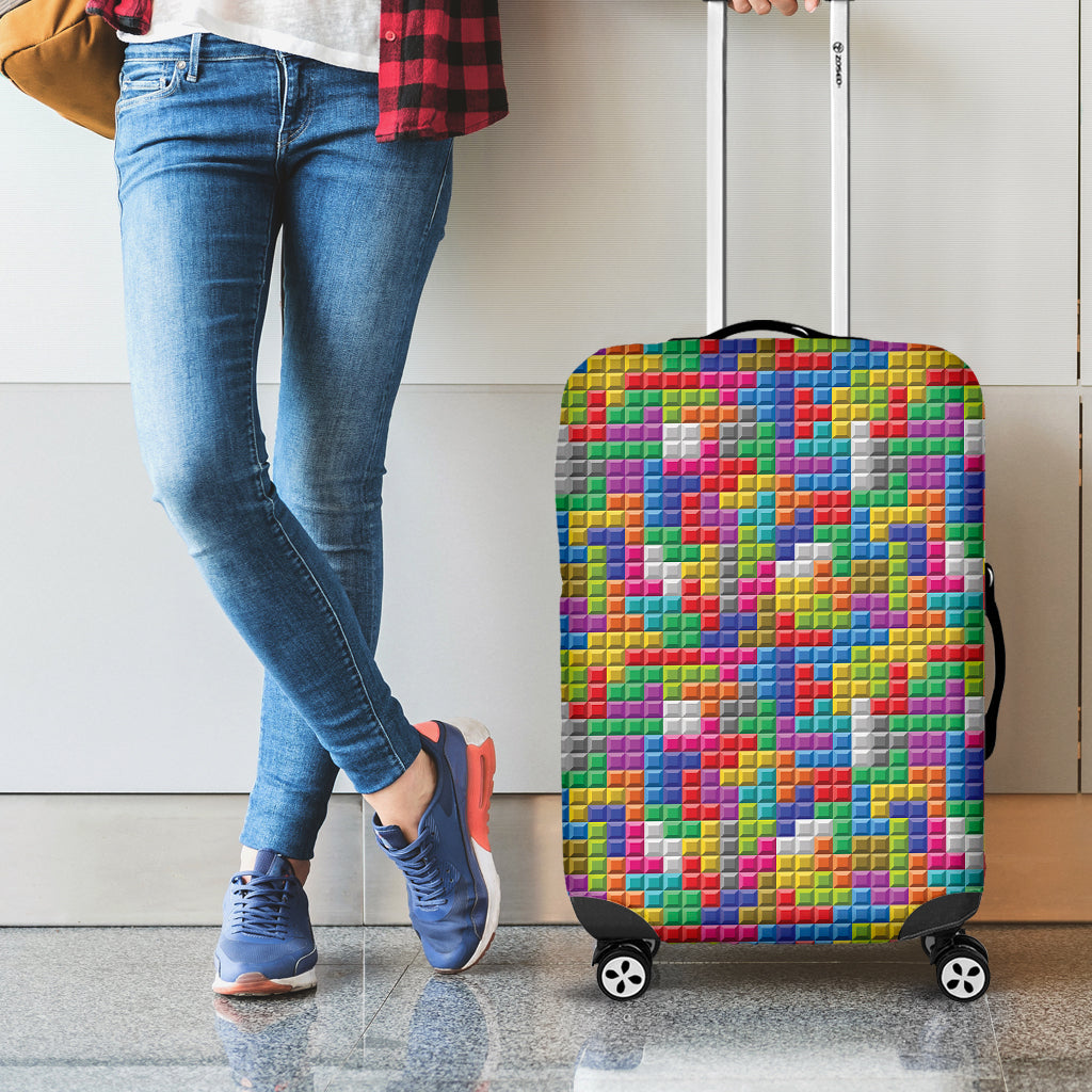 Colorful Brick Puzzle Game Pattern Print Luggage Cover