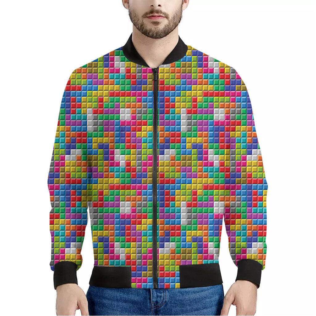 Colorful Brick Puzzle Game Pattern Print Men's Bomber Jacket