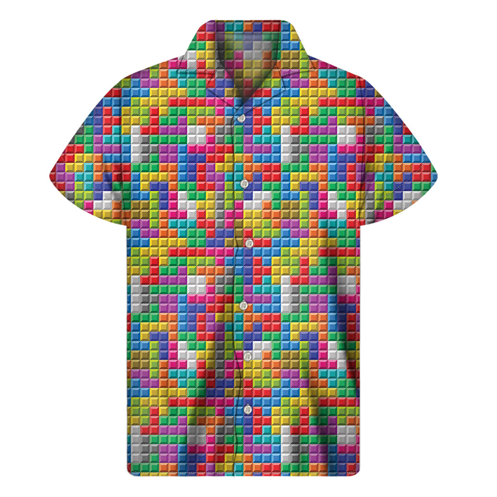 Colorful Brick Puzzle Game Pattern Print Men's Short Sleeve Shirt