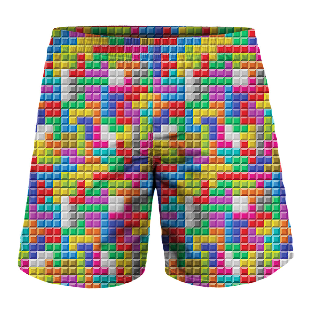 Colorful Brick Puzzle Game Pattern Print Men's Shorts