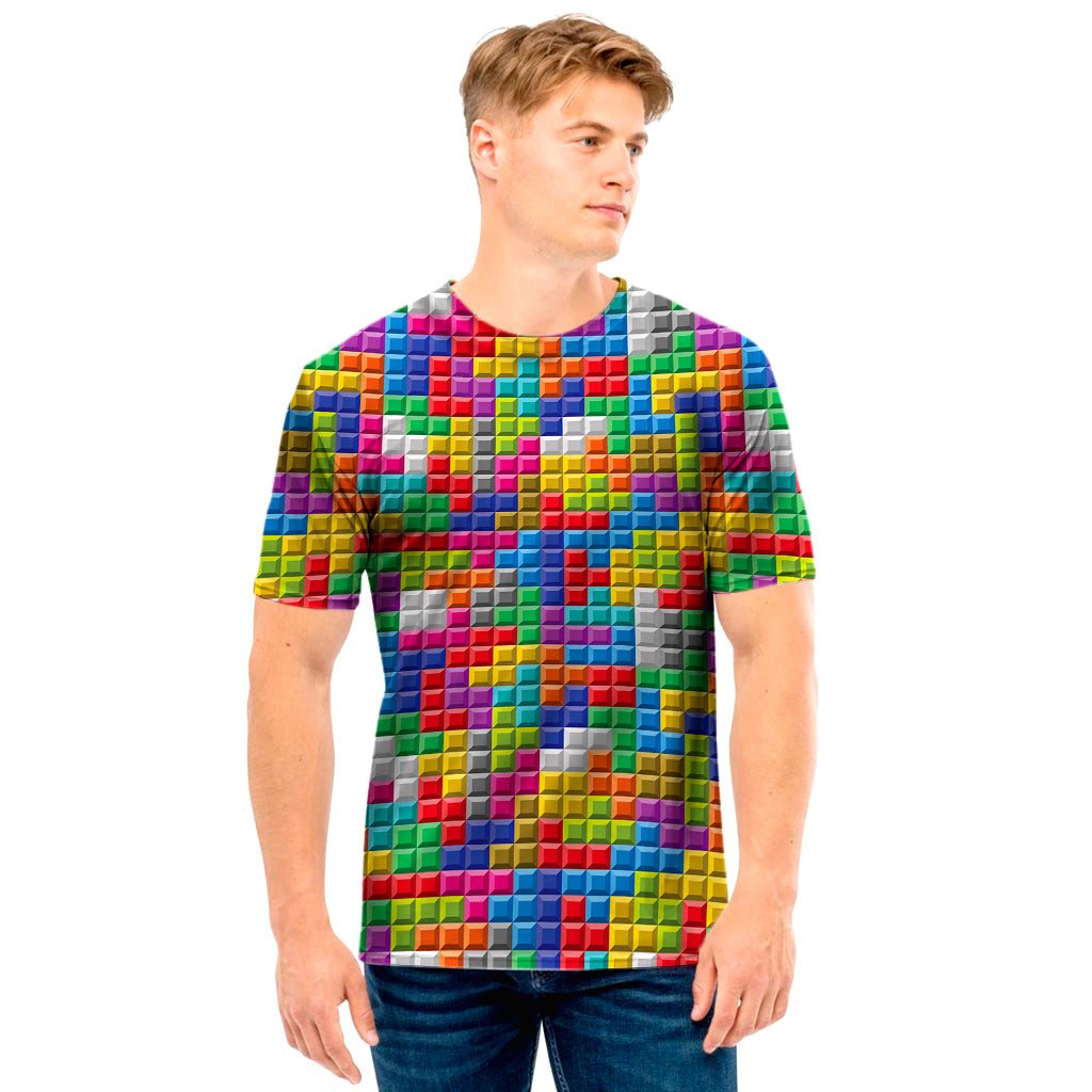 Colorful Brick Puzzle Game Pattern Print Men's T-Shirt