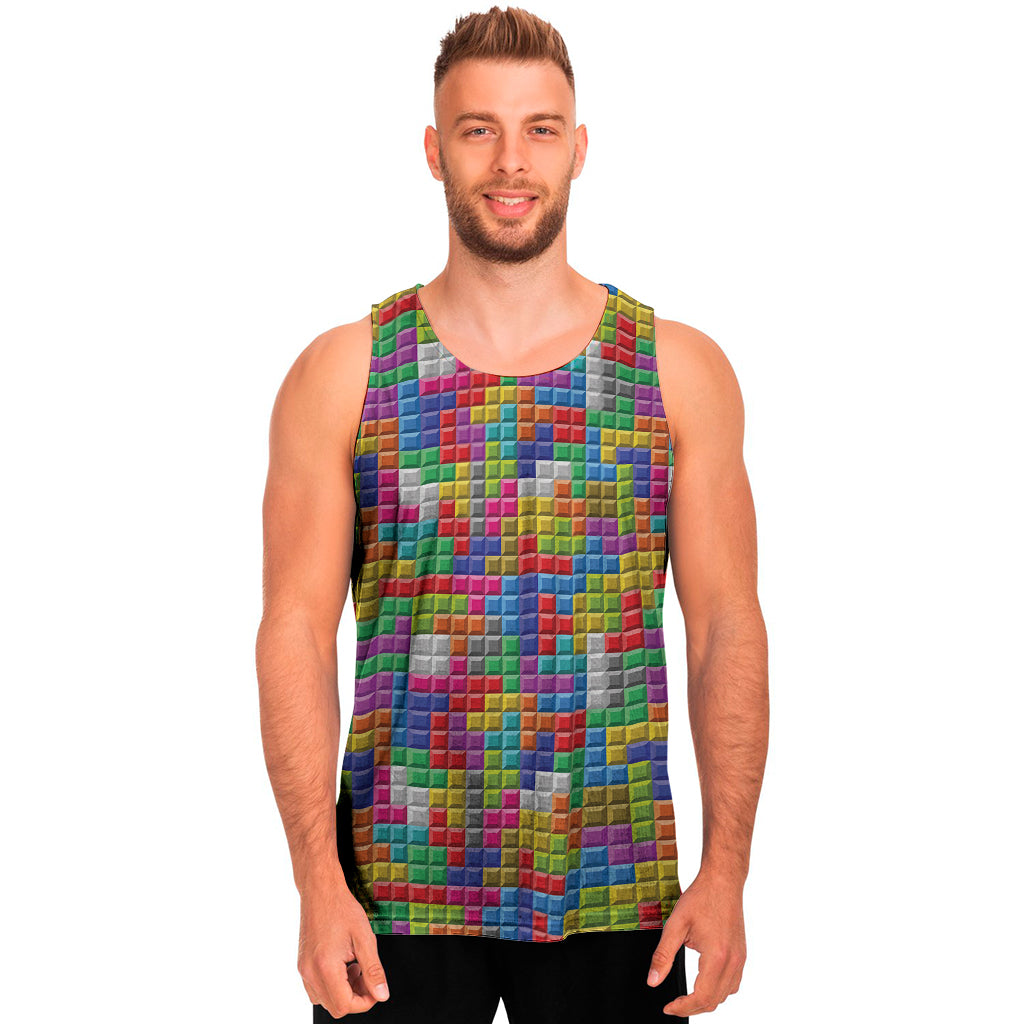 Colorful Brick Puzzle Game Pattern Print Men's Tank Top